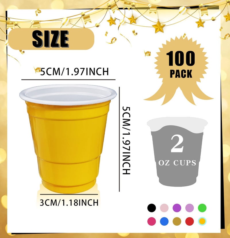 MUNILAIL 100 Pack 2 oz Plastic Shot Cups Disposable Shot Glasses Yellow Shot Cups for Party Wedding Wine Beer Shooting Games Mini Shot Cups - Image 2